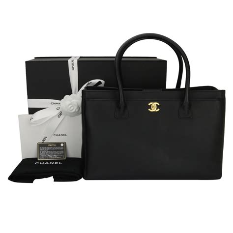 chanel executive cerf tote medium black with gold hardware